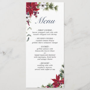Menu Élégant Noël Rouge Poinsettia Mariage Dîner