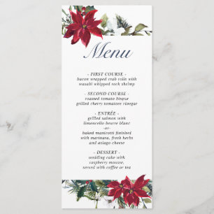 Menu Élégant Noël Rouge Poinsettia Mariage Dîner Me