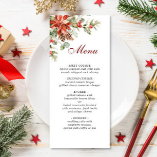 Menu Élégant Noël Rouge Poinsettia Mariage Dîner Me