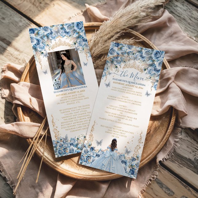 Menu Élégant Nœud de Princesse Bleu Bébé Or Quinceañera (Créateur téléchargé)
