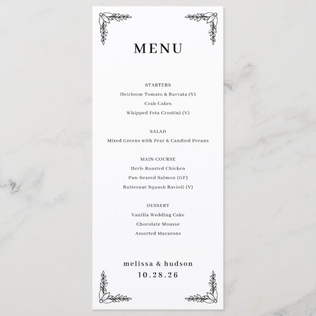 Menu élégant noir et blanc (Devant)