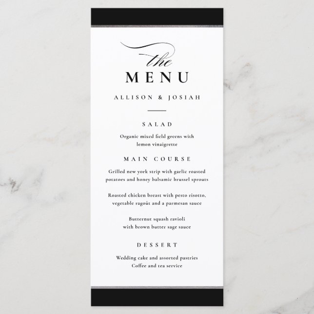 Menu Élégant noir et blanc avec accent argenté (Devant)