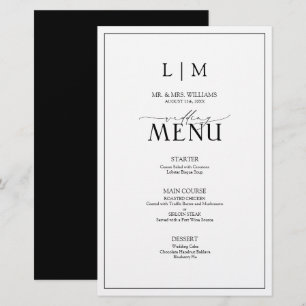 Menu Élégant noir et blanc Calligraphie Monogramme
