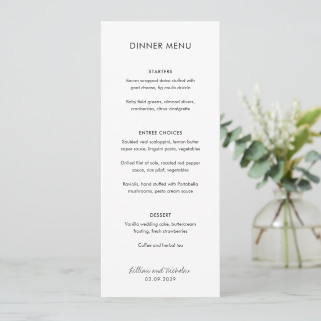 Menu Élégant noir et blanc Mariage moderne (Debout devant)