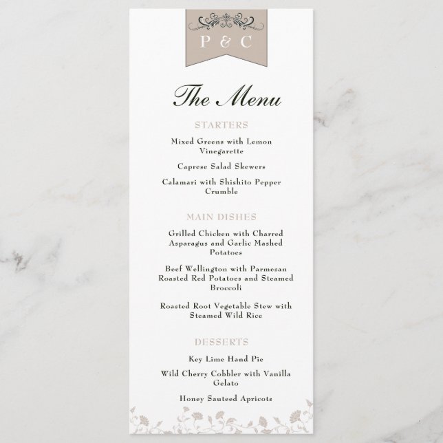 Menu Elégant noir et bronze Vintage pages Mariage (Devant)