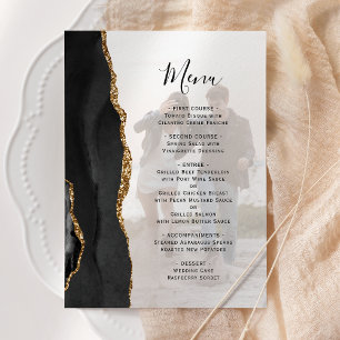Menu Élégant noir Gold Agate Photo Overlay Mariage