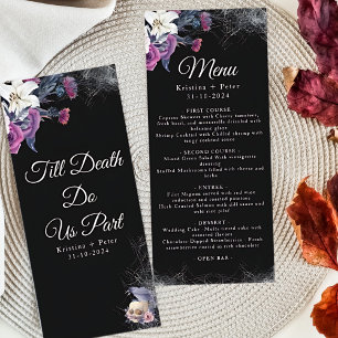 Menu Élégant noir violet gothique Mariage crâne floral
