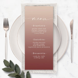 Menu Élégant Ombré Champagne & Rouge Cannelle Mariage