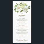 Menu Élégant or blanc Floral Mariage moderne<br><div class="desc">Élégante carte de mariage floraux avec des fleurs aquarelles peintes dans des tons neutres d'ivoire, de blanc et de champagne, avec un peu de verdure. Tout le texte est dans un ton doré avec l'en-tête dans le script. Le bas a vos noms et date mariage. Ce menu mariage sophistiqué est...</div>