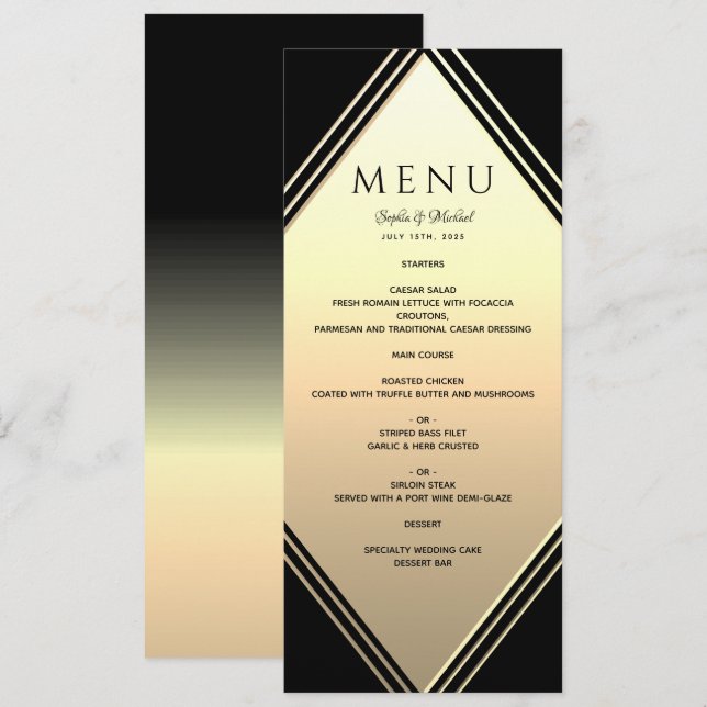 Menu Elégant or et Mariage noir (Devant / Derrière)