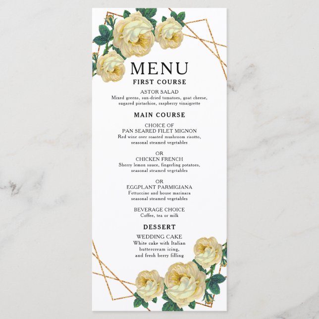 Menu Elégant or géométrique Jaune Floral Mariage Boho (Devant)