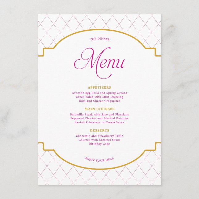 Menu Élégant Parti Motif de diamants rose or moderne (Devant)