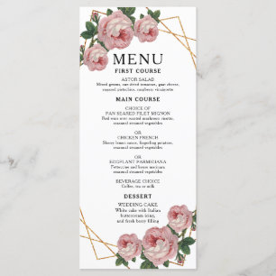 Menu Elegant Parties scintillant or Geo rose Floral Mar