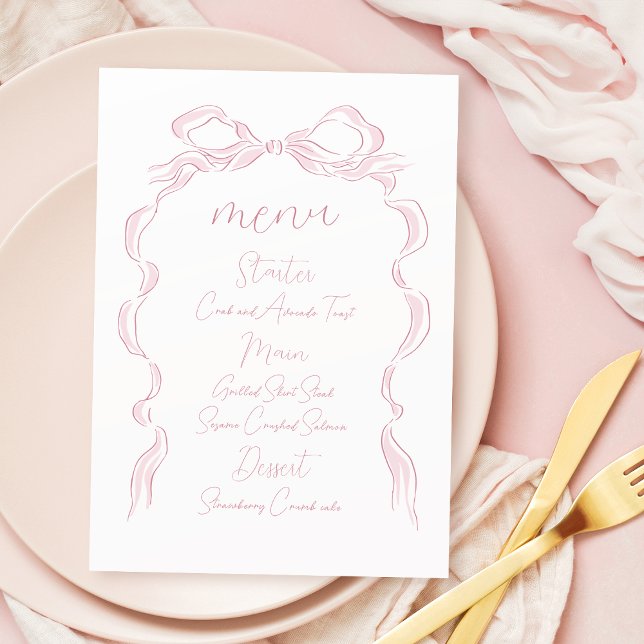 Menu Élégant Pastel Pink Mariage de la main tiré (Elegant Pastel Pink Hand Drawn Bow Wedding Menu)