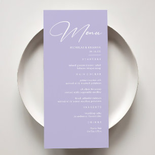 Menu Élégant Pastel Purple Lavender Mariage