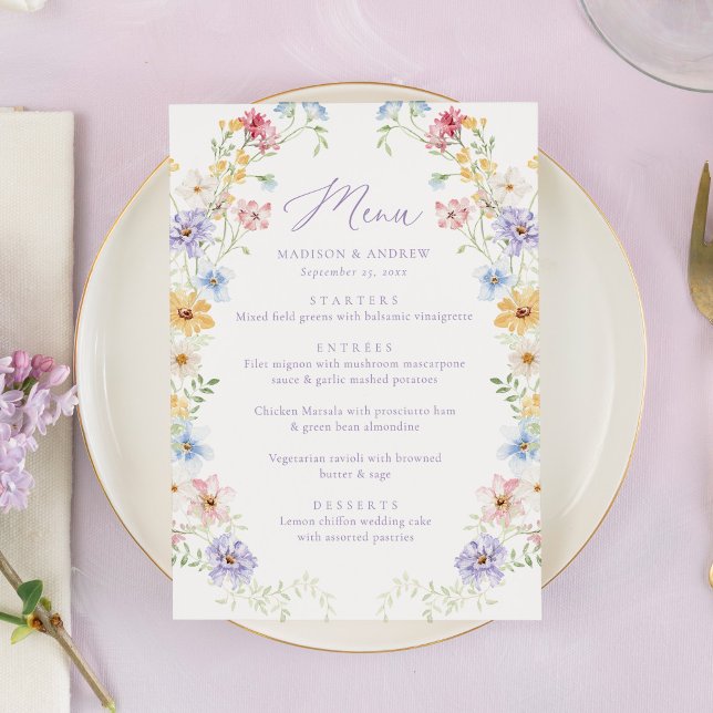 Menu Elegant Pastel Wildflower Garden Wedding (Créateur téléchargé)