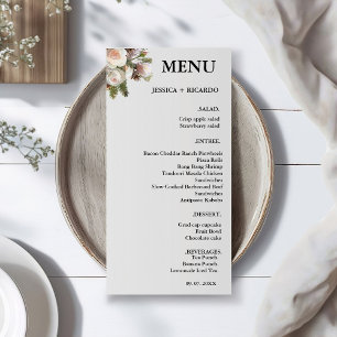 Menu Elégant Peach Pink Boho Aquarelle d'hiver Mariage 