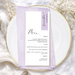 Menu Élégant Personnalisé avec le Nom de l'Invité<br><div class="desc">Pourquoi dépenser pour des cartons de placement et des menus lorsque vous pouvez avoir un menu élégant tout-en-un personnalisé avec le nom de chaque invité ! Design contemporain, simple et élégant avec une belle calligraphie manuscrite moderne. Rayure dans le coin supérieur droit dans une tonalité lavande attrayante avec le nom...</div>