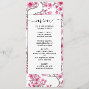 Menu Elegant Pink Cherry Blossom Floral Watercolor