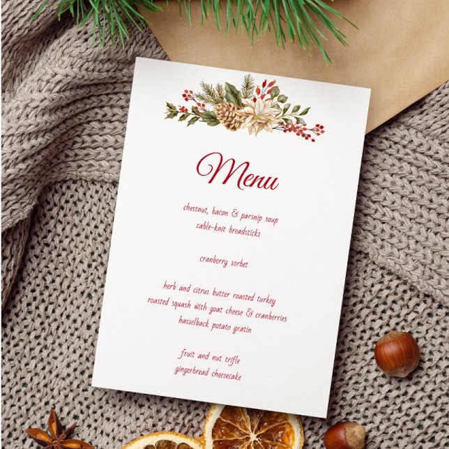 Menu Élégant Pins à fleurs aquarelle (Créateur téléchargé)