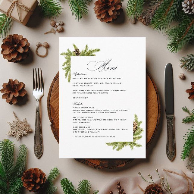 Menu Élégant Pins d'hiver Noël Mariage charme (Elegant Winter Pines Christmas Wedding Charm Menu)