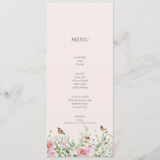 Menu Élégant Pivoine Rose Mariage Fête Dîner M