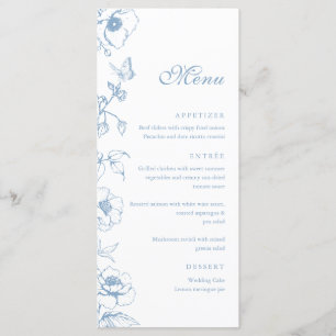 Menu élégant plat de mariage floral bleu poussiére