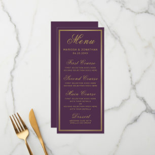 Menu Élégant Plum violet or Script Mariage chic