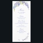 Menu Élégant Purple Wisteria Mariage de script botaniqu<br><div class="desc">Donnez à vos invités un aperçu de l'expérience culinaire qui les attend avec ce menu bien pensé. Accentué par le charme en cascade des fleurs de glycine, il allie beauté et utilité en parfaite harmonie. Que ce soit dans chaque cadre ou dans un emplacement central, il ajoute une touche de...</div>