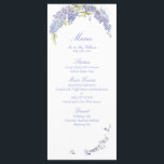 Menu Élégant Purple Wisteria Mariage de script botaniqu<br><div class="desc">Donnez à vos invités un aperçu de l'expérience culinaire qui les attend avec ce menu bien pensé. Accentué par le charme en cascade des fleurs de glycine, il allie beauté et utilité en parfaite harmonie. Que ce soit dans chaque cadre ou dans un emplacement central, il ajoute une touche de...</div>