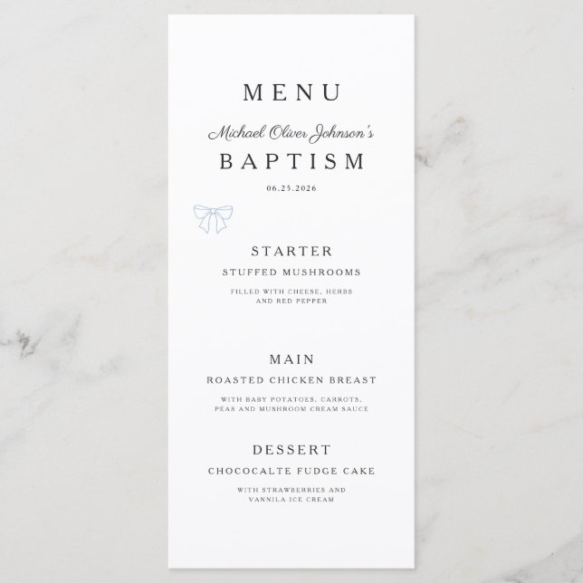 Menu Elegant Religious Cross Boy Baptism (Devant)