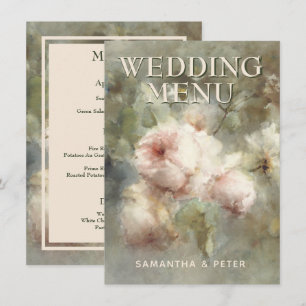 Menu Elégant Rose antique, Aquarelle rose douce Floral