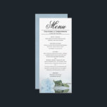 Menu Élégant Rose bleu clair bleu azur en miroir Mariag<br><div class="desc">Ce beau menu ajoutera un peu de style à votre réception de mariage. Il présente un design magnifique et romantique avec un seul rose bleu clair et poussiéreux posé sur son côté, se reflétant dans un bassin d'eau avec vagues et ondulations. Il y a de l'espace pour les noms du...</div>