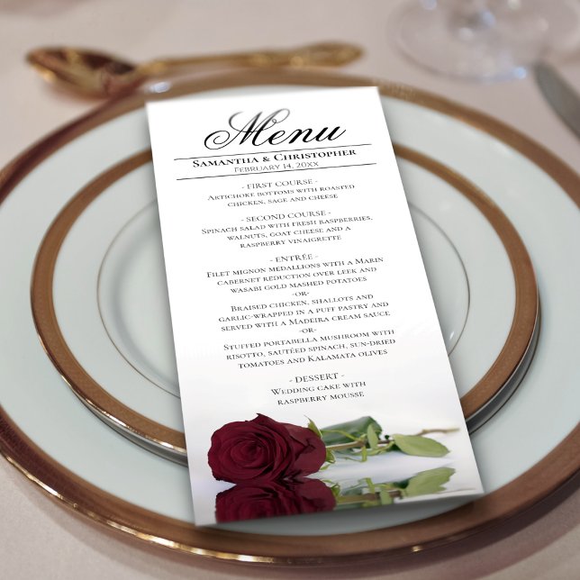 Menu Élégant Rose de Bourgogne avec Mariage Réflexions (Créateur téléchargé)