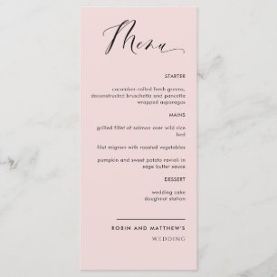 Menu Elégant Rose de calligraphie Mariage / Réception