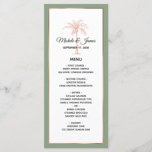 Menu Élégant Rose de Sage Gold Copper Palm Tree Mariage