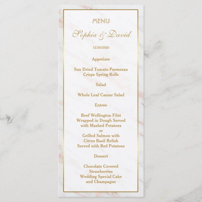 Menu Elégant Rose Diamond or Marble Mariage (Devant)