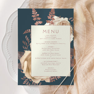 Menu Élégant Rose d'ivoire floral or Mariage Turquoise