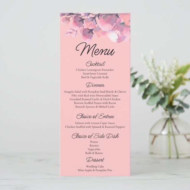 Menu Élégant rose Dusty Mariage Floral (Debout devant)