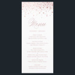 Menu Elégant Rose Gold Foil Confetti Mariage<br><div class="desc">Ajoutez un accent élégant à votre paysage de table d'événements avec cette carte de menu personnalisable. Il présente des points de confetti en feuille d'or rose faux avec un script élégant. Personnalisez cette carte de menu élégante en ajoutant vos propres détails. Cette carte de menu fausse feuille d'or rose est...</div>