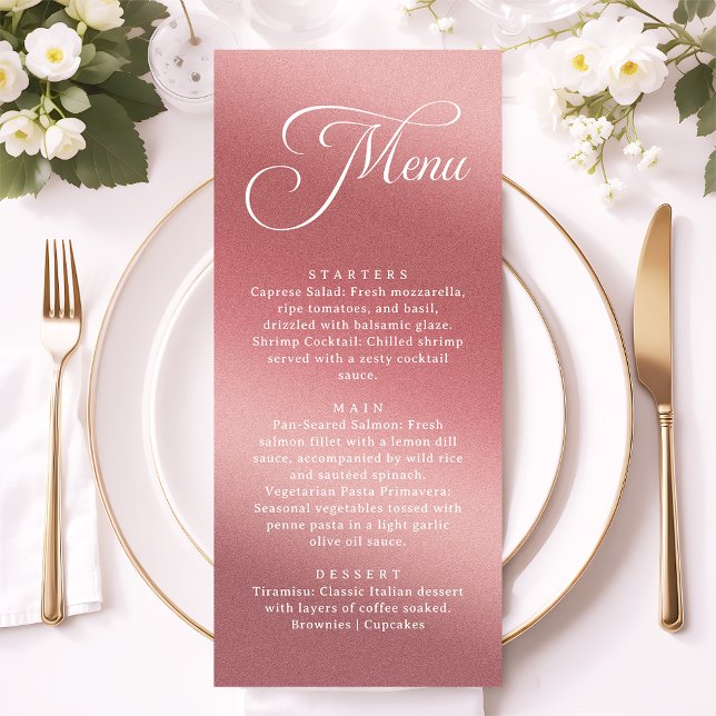 Menu Élégant Rose Gold Mariage Moderne Dîner (Créateur téléchargé)