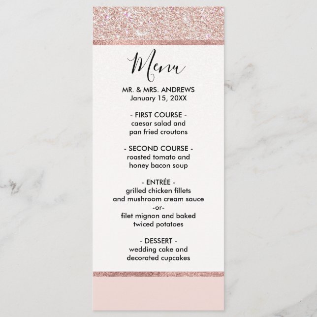 Menu Elégant Rose Gold Pink Parties scintillant Ombre (Devant)