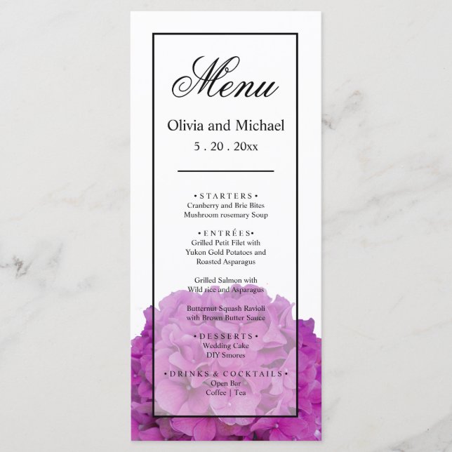 Menu Elégant rose hydrangée florales Mariage (Devant)