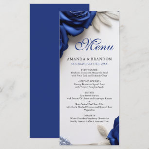 Menu Elégant Roses bleu marine et Mariage Parties scint
