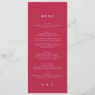 Menu Élégant rouge foncé Magenta Mariage classique