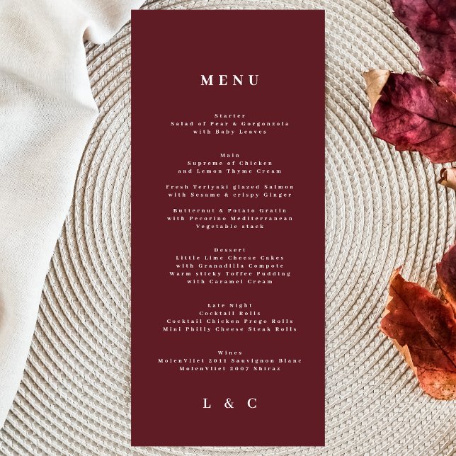 Menu Élégant rouge foncé prune bourgogne classique Mari (Créateur téléchargé)
