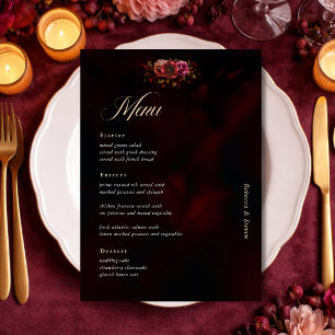 Menu Élégant rouge noir floral Mariage moody