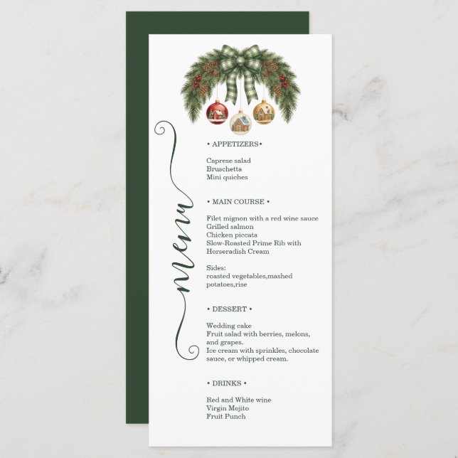 Menu Elegant Rustic Holiday Weeding (Devant / Derrière)
