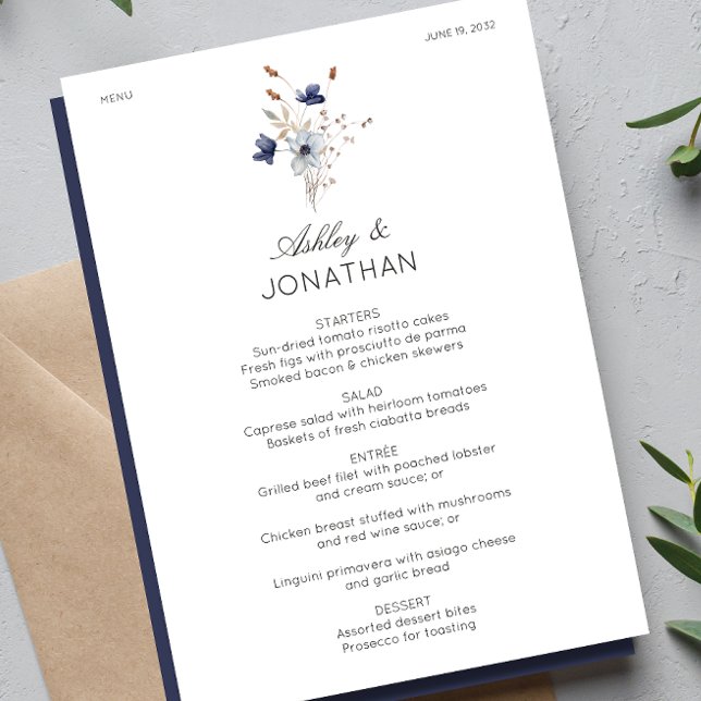 Menu Élégant Rustique moderne Mariage Fleur sauvage (Créateur téléchargé)