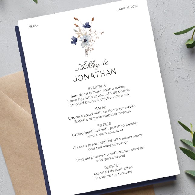 Menu Élégant Rustique moderne Mariage Fleur sauvage (Créateur téléchargé)